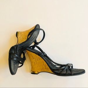 Enzo Angiolini black strappy cork wedges